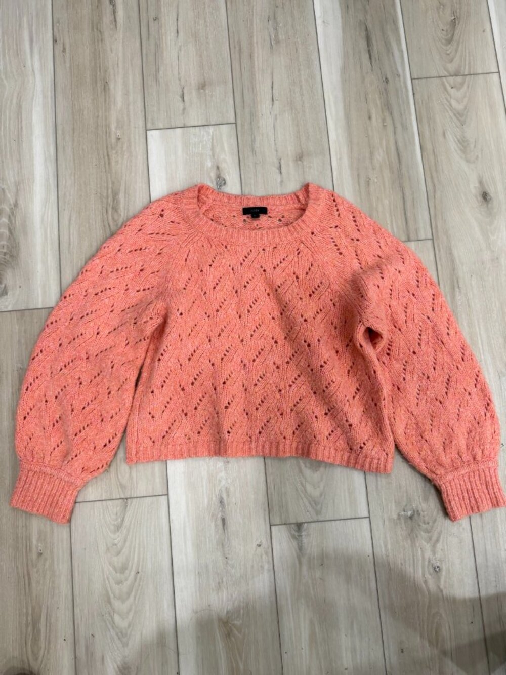J.Crew Pink Pointelle Knit Sweater Balloon Sleeves Size L